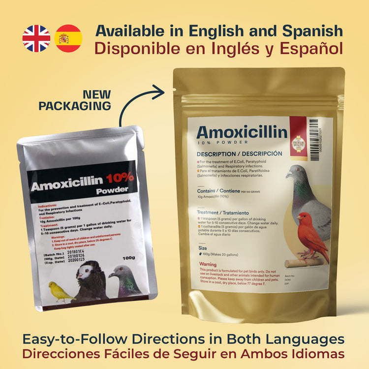 Amoxicillin 10% Powder for Broad-Spectrum Treatment for Pigeons and Pet Birds | Chicken Antibiotics
