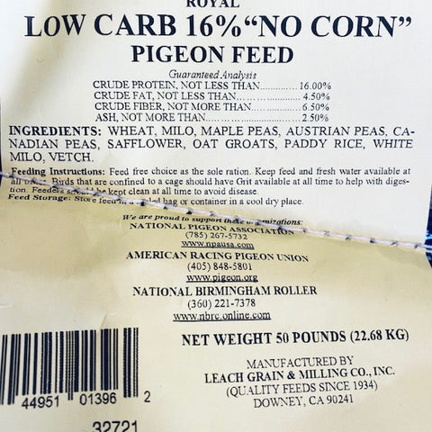 16% Low Carb Pigeon Feed (Leach Grain & Milling) No Corn Pigeon Feed Mix | Chicken Antibiotics
