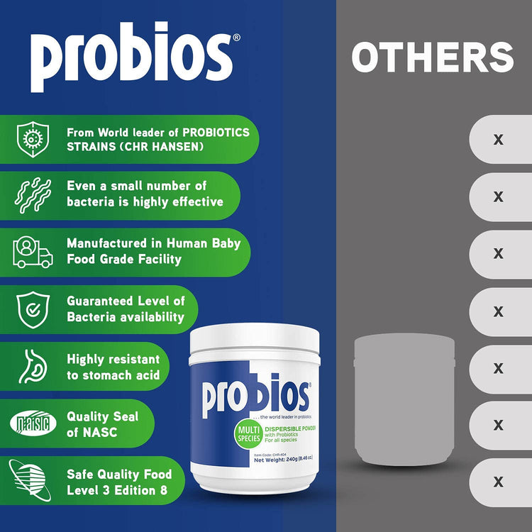 Probios Dispersible Powder with Probiotics for All Species (240g, 2.27kg) | Chicken Antibiotics