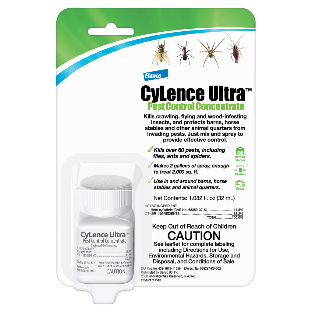 Elanco CyLence Ultra Pest Control Concentrate 32 mL – Broad-Spectrum Indoor/Outdoor Insect Killer | Chicken Antibiotics
