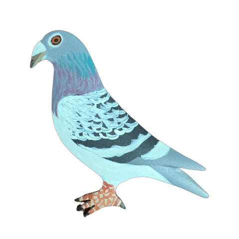 PIGEON PIN - Hand Painted - Blue Check | Chicken Antibiotics