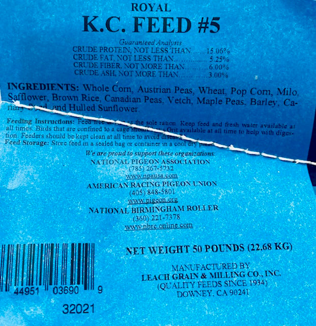 KC-5 Race Mix (Leach Grain & Milling) High-Performance Whole Corn Racing Pigeon Feed | Chicken Antibiotics