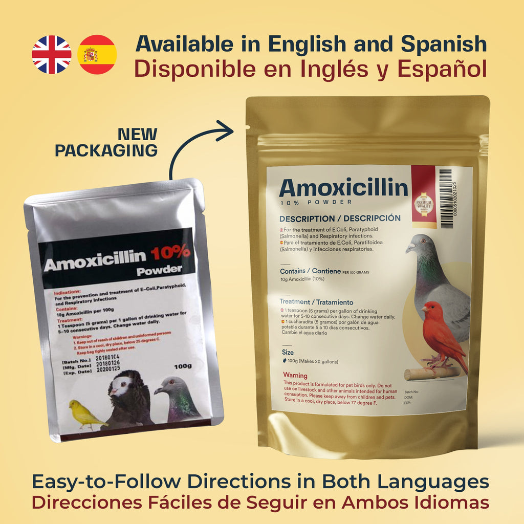 Amoxicillin 10% Powder for Broad-Spectrum Treatment for Pigeons and Pet Birds | Chicken Antibiotics