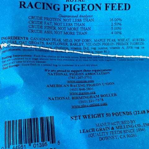 16% Royal Race (Leach Grain & Milling) Premium Racing Pigeon Feed | Chicken Antibiotics