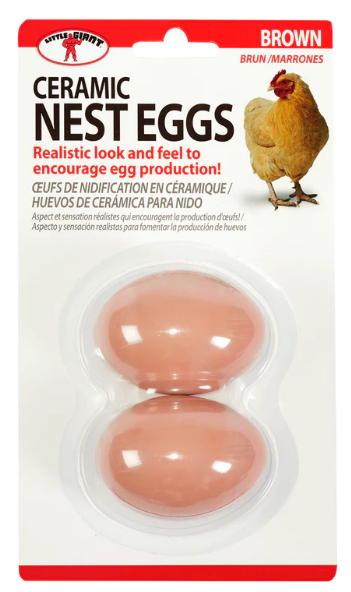 Ceramic Nest Eggs – Realistic Egg Decoys for Hens, 2-Pack - Brown | Chicken Antibiotics