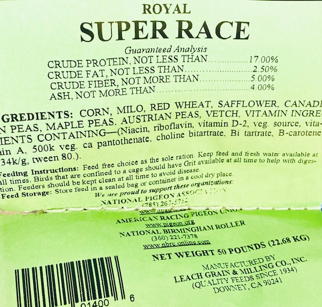 Super Race 17% (Leach Grain & Milling) Premium Racing Pigeon Feed | Chicken Antibiotics