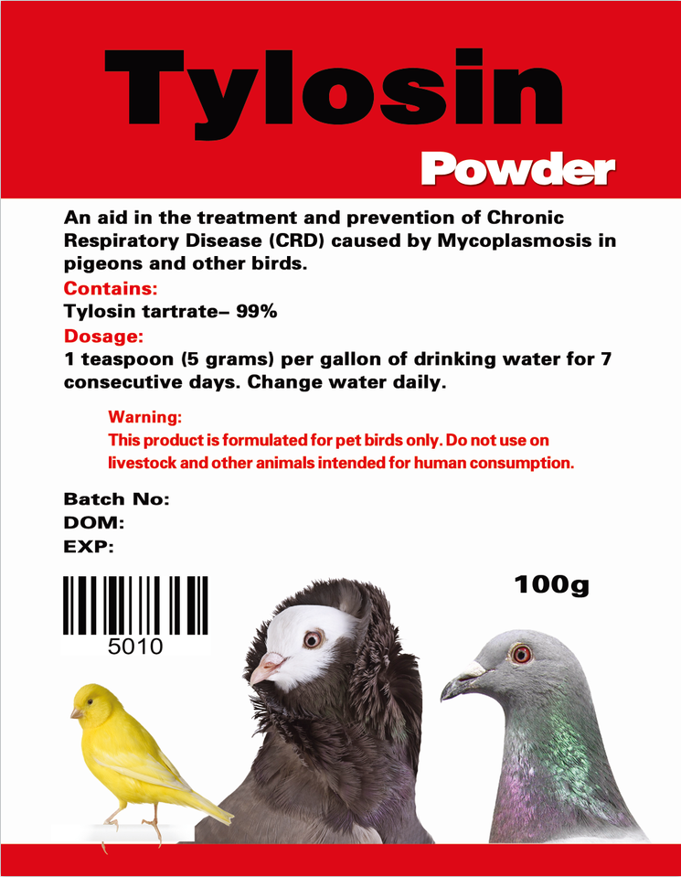 Tylosin Powder for CRD Treatment in Pigeons, Cage Birds & Pet Chickens | Chicken Antibiotics