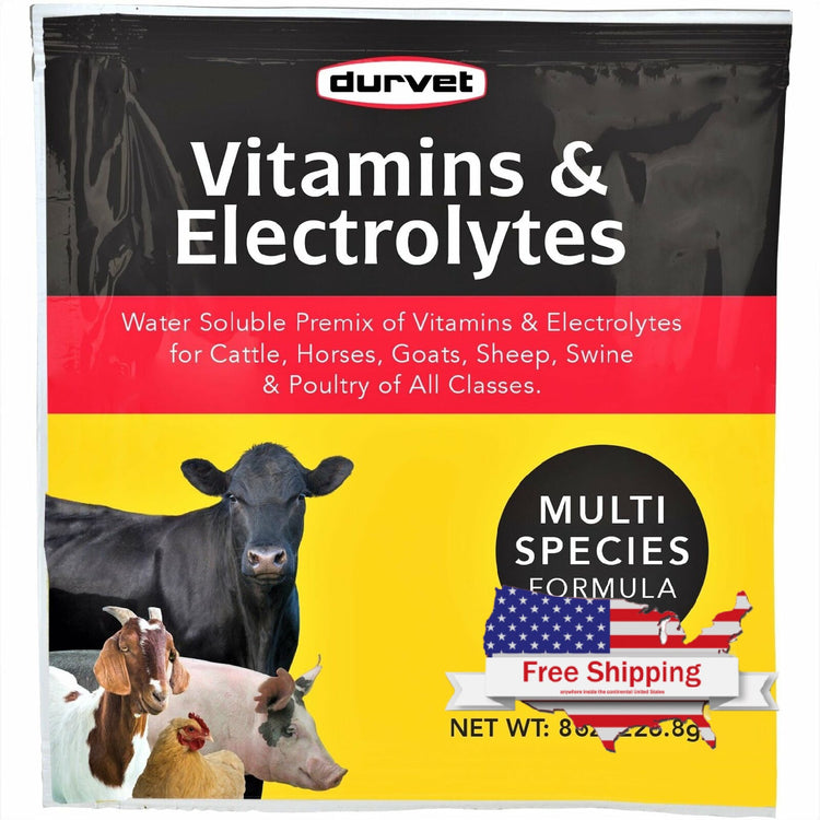 Durvet Vitamins & Electrolytes for Cattle, Horses, Sheep, Swine, Poultry (8 oz) | Chicken Antibiotics