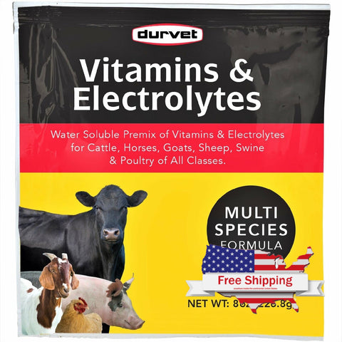 Durvet Vitamins & Electrolytes for Cattle, Horses, Sheep, Swine, Poultry (8 oz) | Chicken Antibiotics