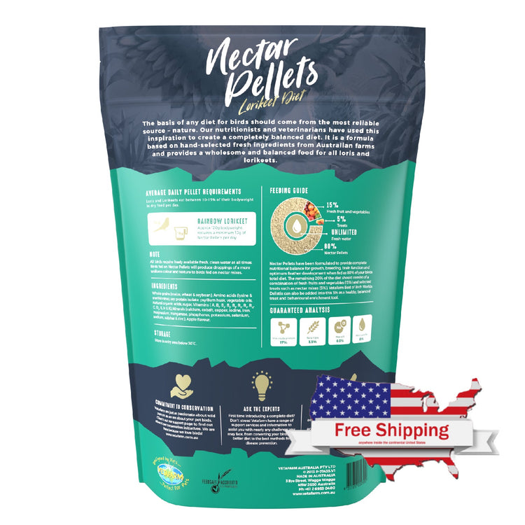 Nectar Pellets (Vetafarm) Premium Lorikeet Food/Extruded Pellets | Chicken Antibiotics