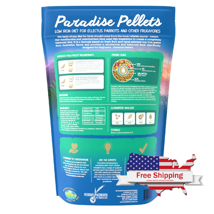 Paradise Pellets Eclectus Parrot Food/Frugivorous Bird Food | Vetafarm at ChickenAntibiotics.com