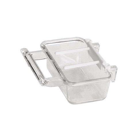 Cagebird Feed Cup w/Rake (Copele) Durable Clear Plastic Hanging Bird Feeding Cup | Chicken Antibiotics