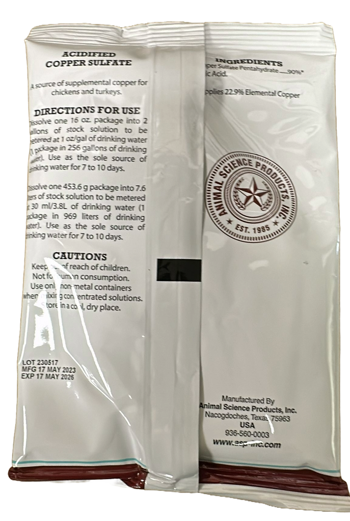 Acidified Copper Sulfate for Sour Crop in Chickens, Turkeys & Pigeons (16 oz) | Chicken Antibiotics