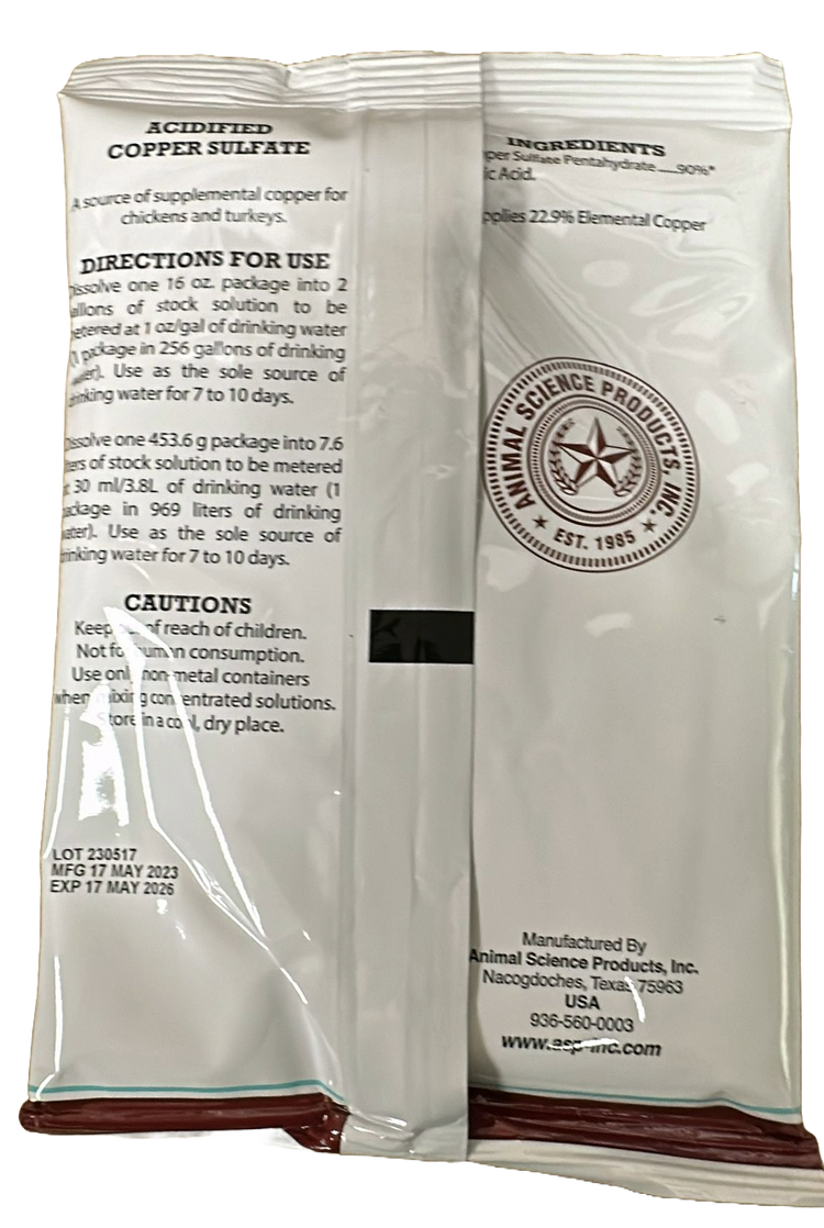 Acidified Copper Sulfate for Sour Crop in Chickens, Turkeys & Pigeons (16 oz) | Chicken Antibiotics