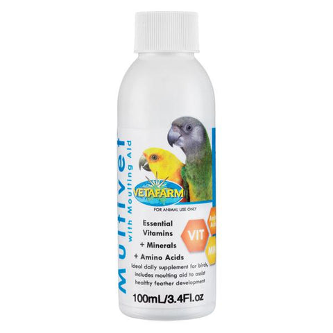 Multivet - with Molting Aid (Vetafarm) Bird Supplement - Helps Feather Production - 50 mL | Chicken Antibiotics