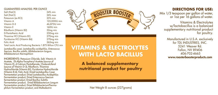 Rooster Booster Vitamins & Electrolytes w/ Lacto Bacillus | Chicken Antibiotics