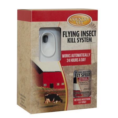 Country Vet 30-Day Flying Insect Control Kit – Automatic Dispenser & Metered Fly Spray Refill | Chicken Antibiotics