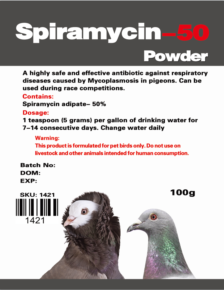 Spiramycin 50: Treats Respiratory & Mycoplasma Infections in Pigeons | Chicken Antibiotics