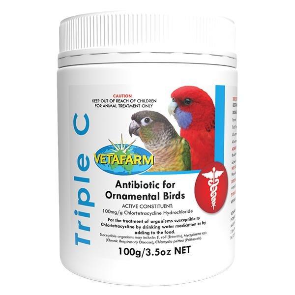 Triple C (Vetafarm): Treats Bacterial Infections in Ornamental Birds - 100g | Chicken Antibiotics